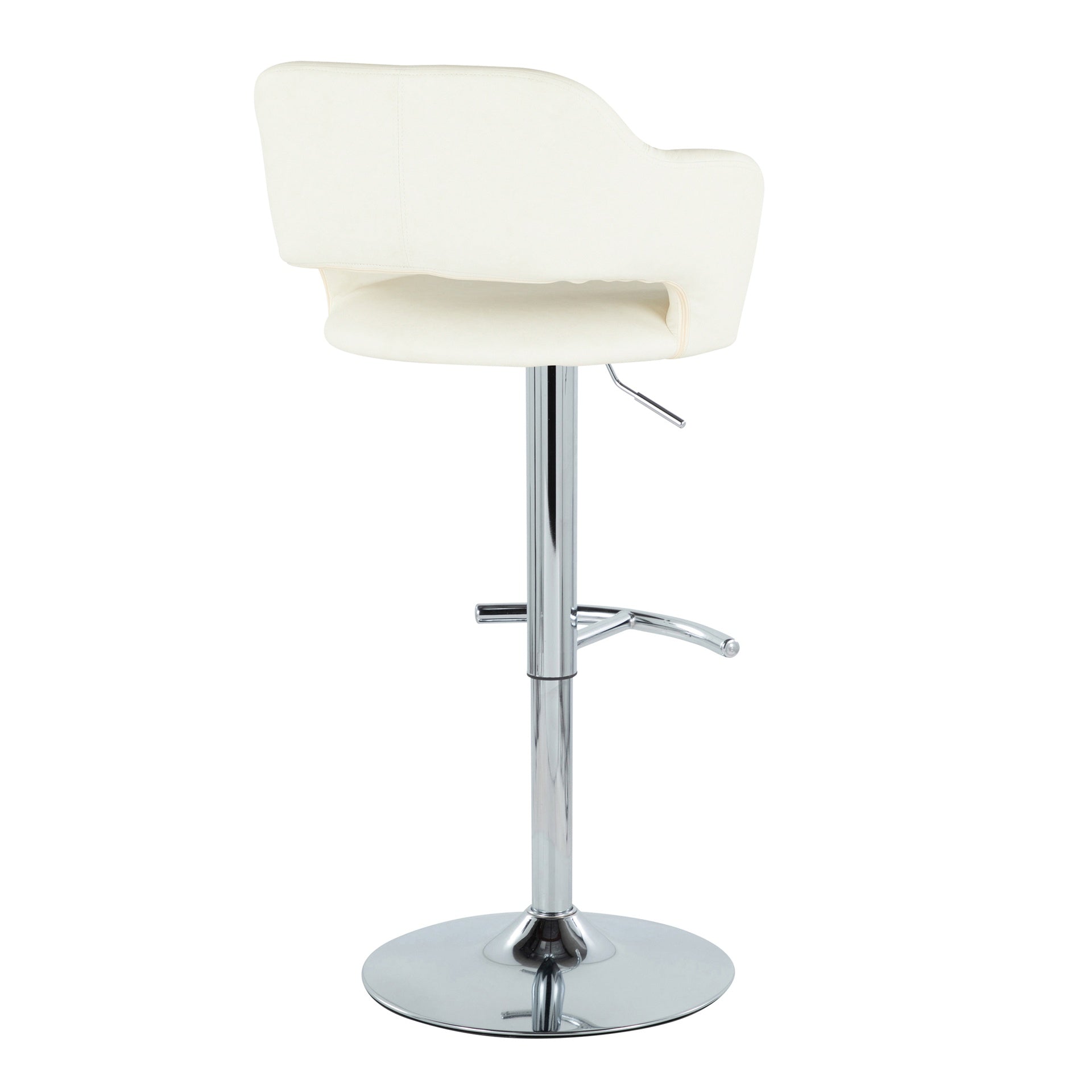 Margarite Contemporary Ajustable Barstool with Swivel in Chrome Metal and Cream Faux Leather with Rounded T Footrest by LumiSource - Set of 2