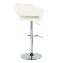 Margarite Contemporary Ajustable Barstool with Swivel in Chrome Metal and Cream Faux Leather with Rounded T Footrest by LumiSource - Set of 2