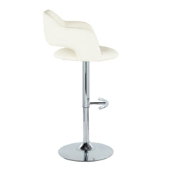 Margarite Contemporary Ajustable Barstool with Swivel in Chrome Metal and Cream Faux Leather with Rounded T Footrest by LumiSource - Set of 2