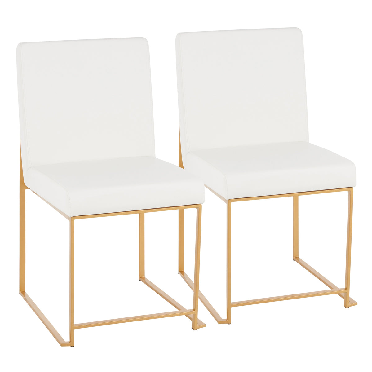 High Back Fuji Contemporary Dining Chair in Gold and White Faux Leather by LumiSource - Set of 2