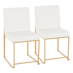 High Back Fuji Contemporary Dining Chair in Gold and White Faux Leather by LumiSource - Set of 2