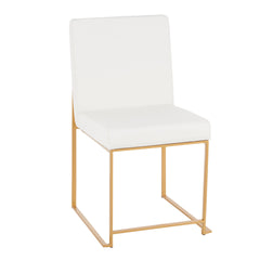 High Back Fuji Contemporary Dining Chair in Gold and White Faux Leather by LumiSource - Set of 2