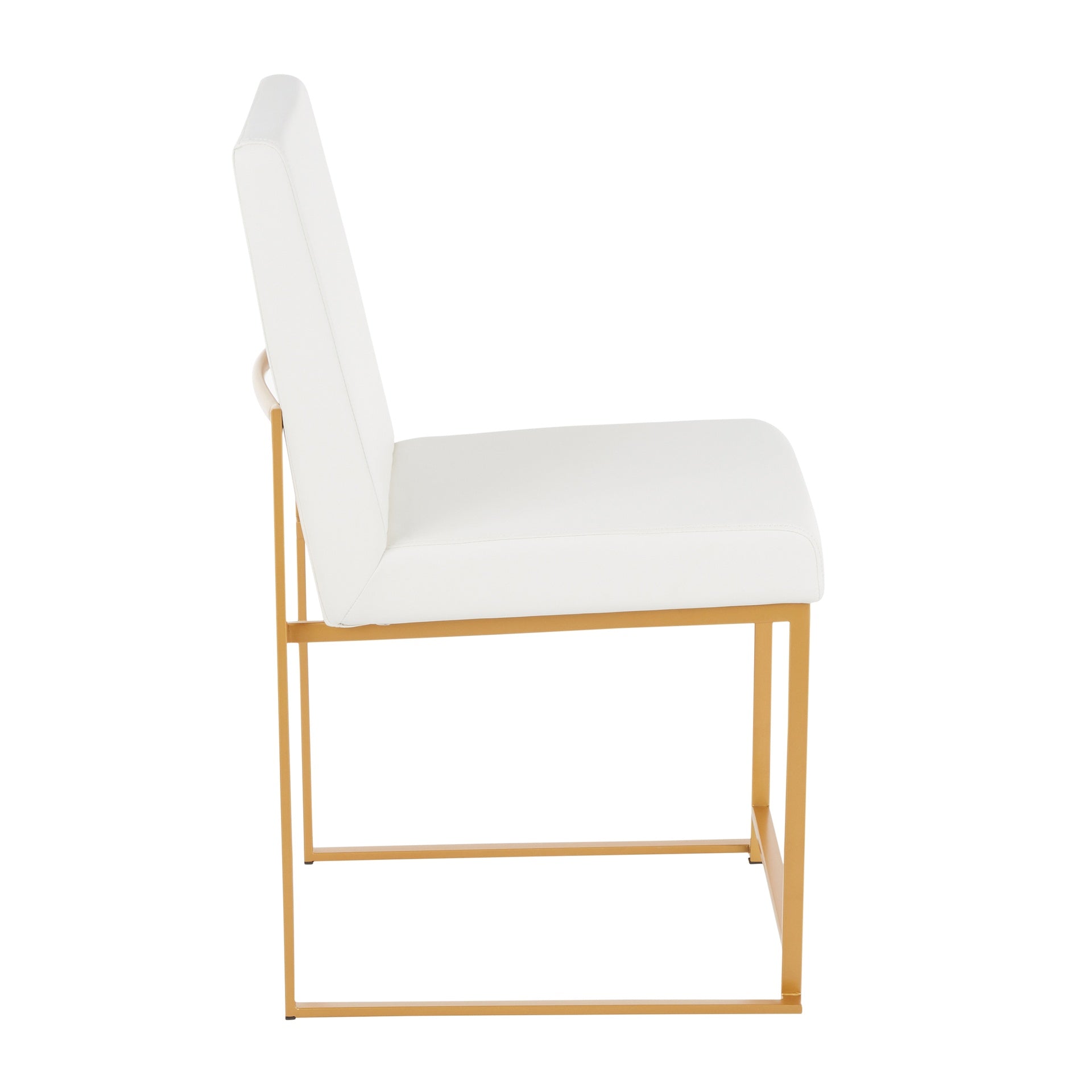 High Back Fuji Contemporary Dining Chair in Gold and White Faux Leather by LumiSource - Set of 2