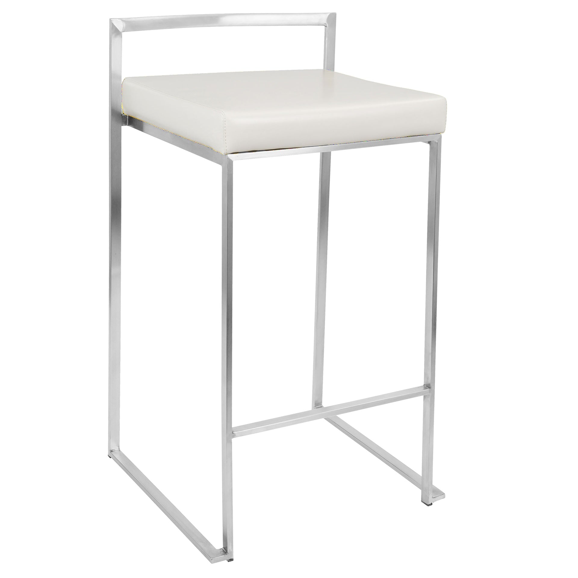 Fuji Contemporary Stackable Counter Stool in White Faux Leather by LumiSource - Set of 2