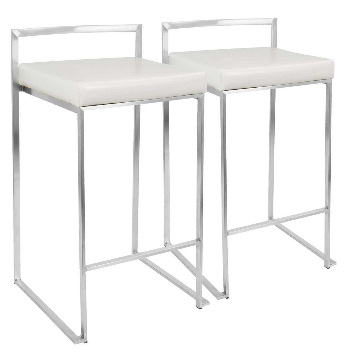 Fuji Contemporary Stackable Counter Stool in White Faux Leather by LumiSource - Set of 2