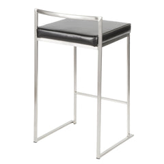 Fuji Contemporary Stackable Counter Stool in Black Faux Leather by LumiSource - Set of 2