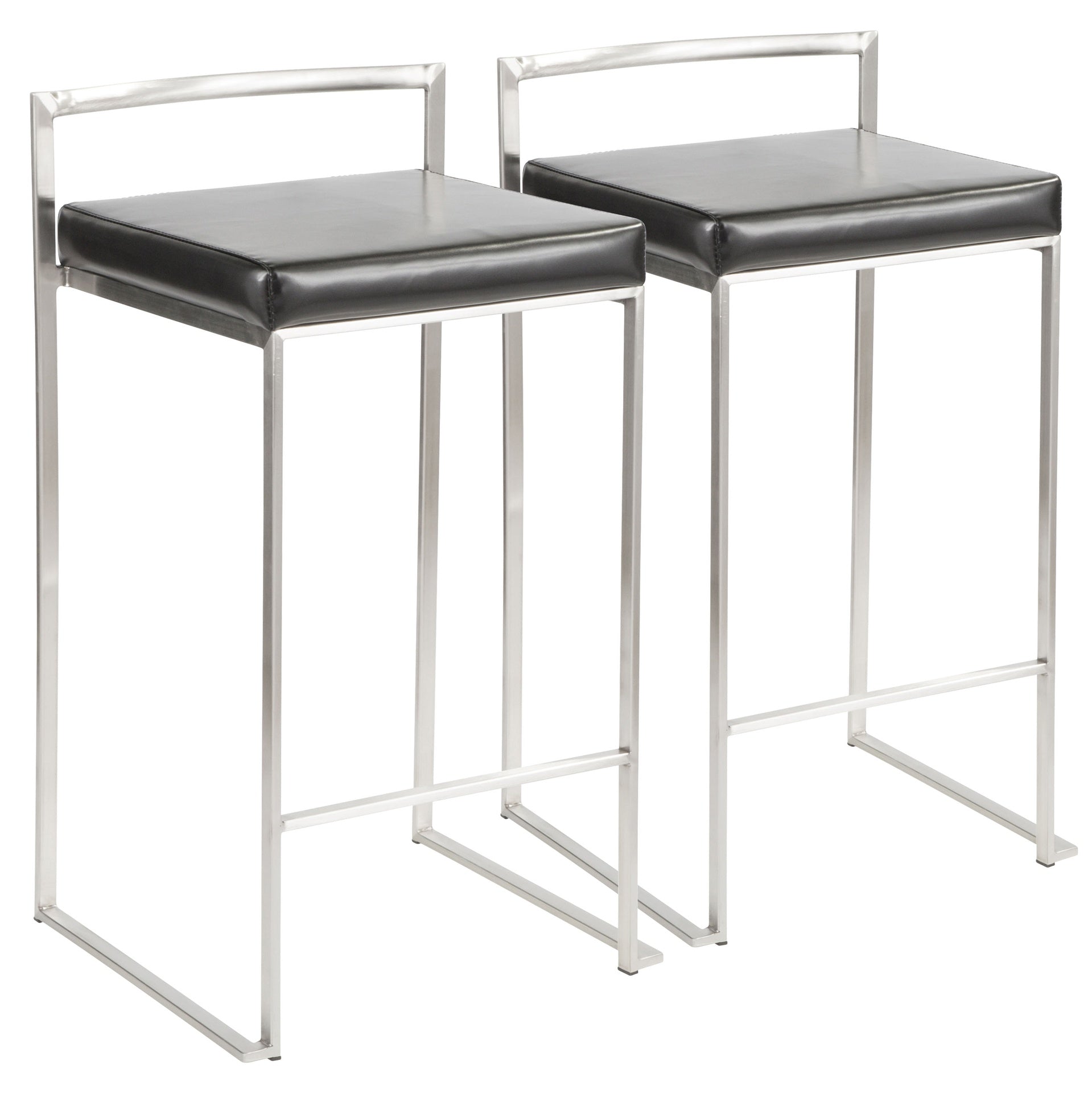 Fuji Contemporary Stackable Counter Stool in Black Faux Leather by LumiSource - Set of 2