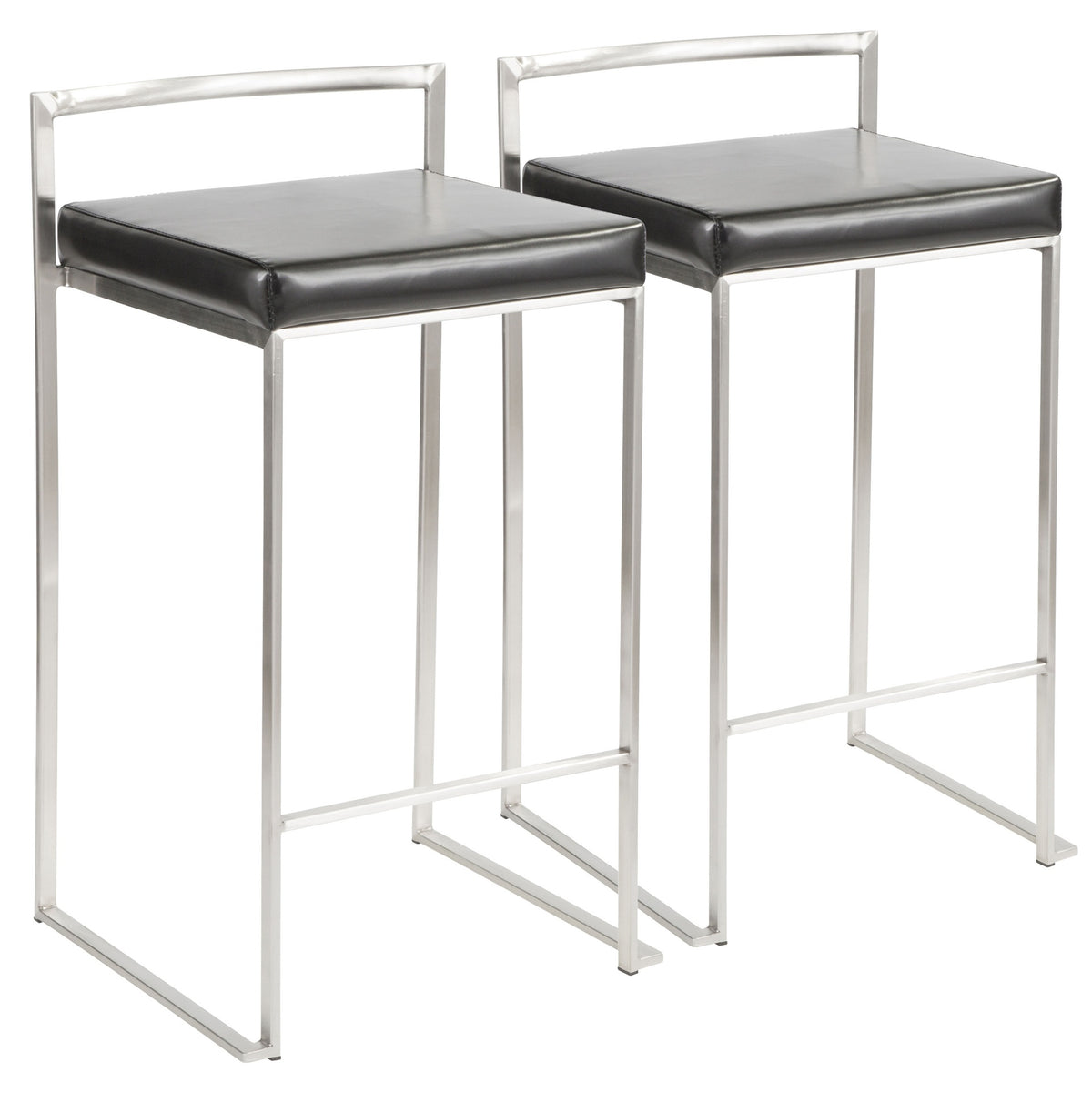 Fuji Contemporary Stackable Counter Stool in Black Faux Leather by LumiSource - Set of 2
