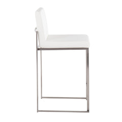 Fuji Contemporary High Back Counter Stool in Stainless Steel and White Faux Leather by LumiSource - Set of 2