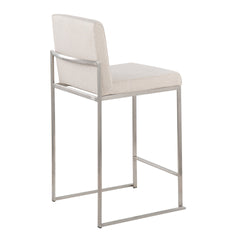 Fuji Contemporary High Back Counter Stool in Stainless Steel and Beige Fabric by LumiSource - Set of 2