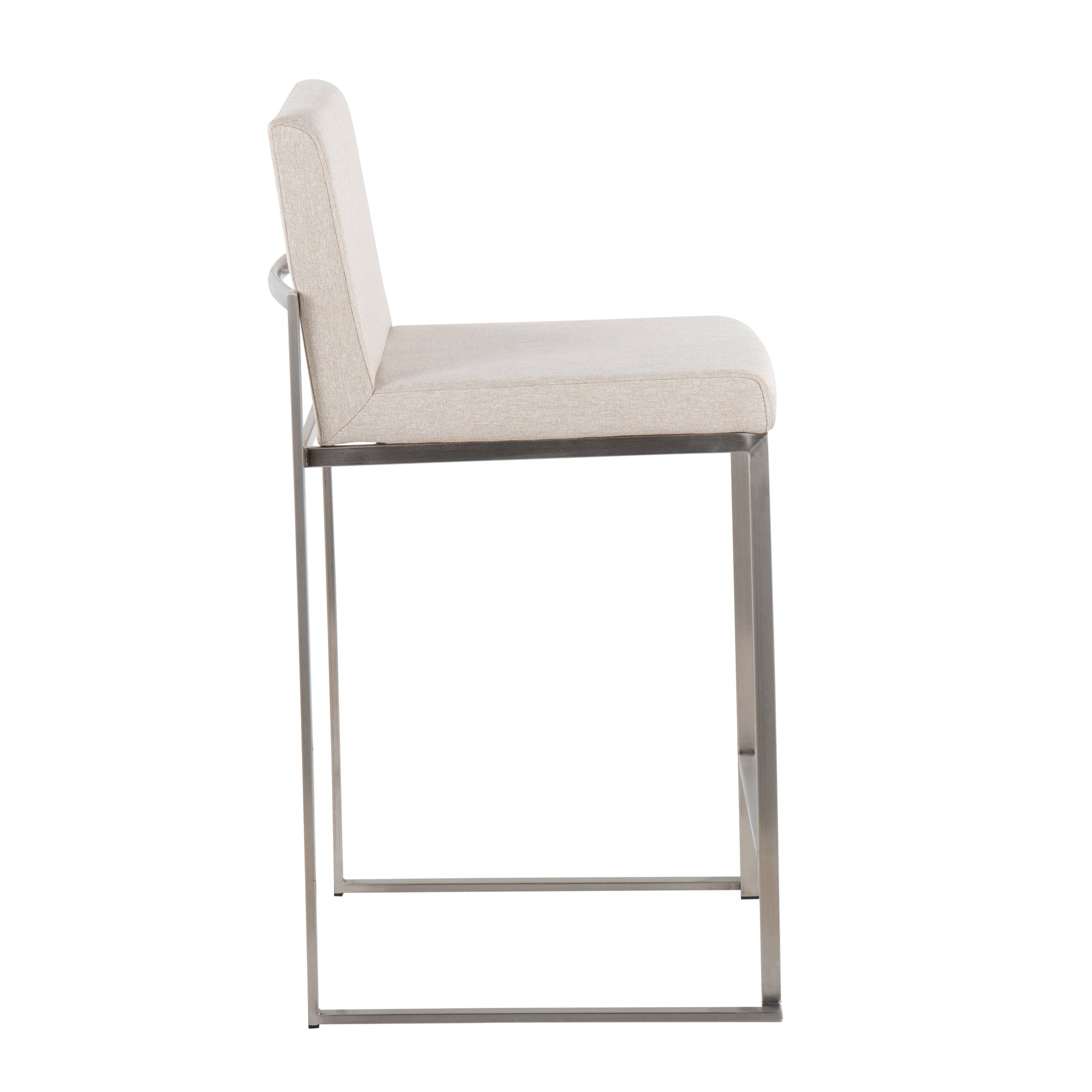 Fuji Contemporary High Back Counter Stool in Stainless Steel and Beige Fabric by LumiSource - Set of 2
