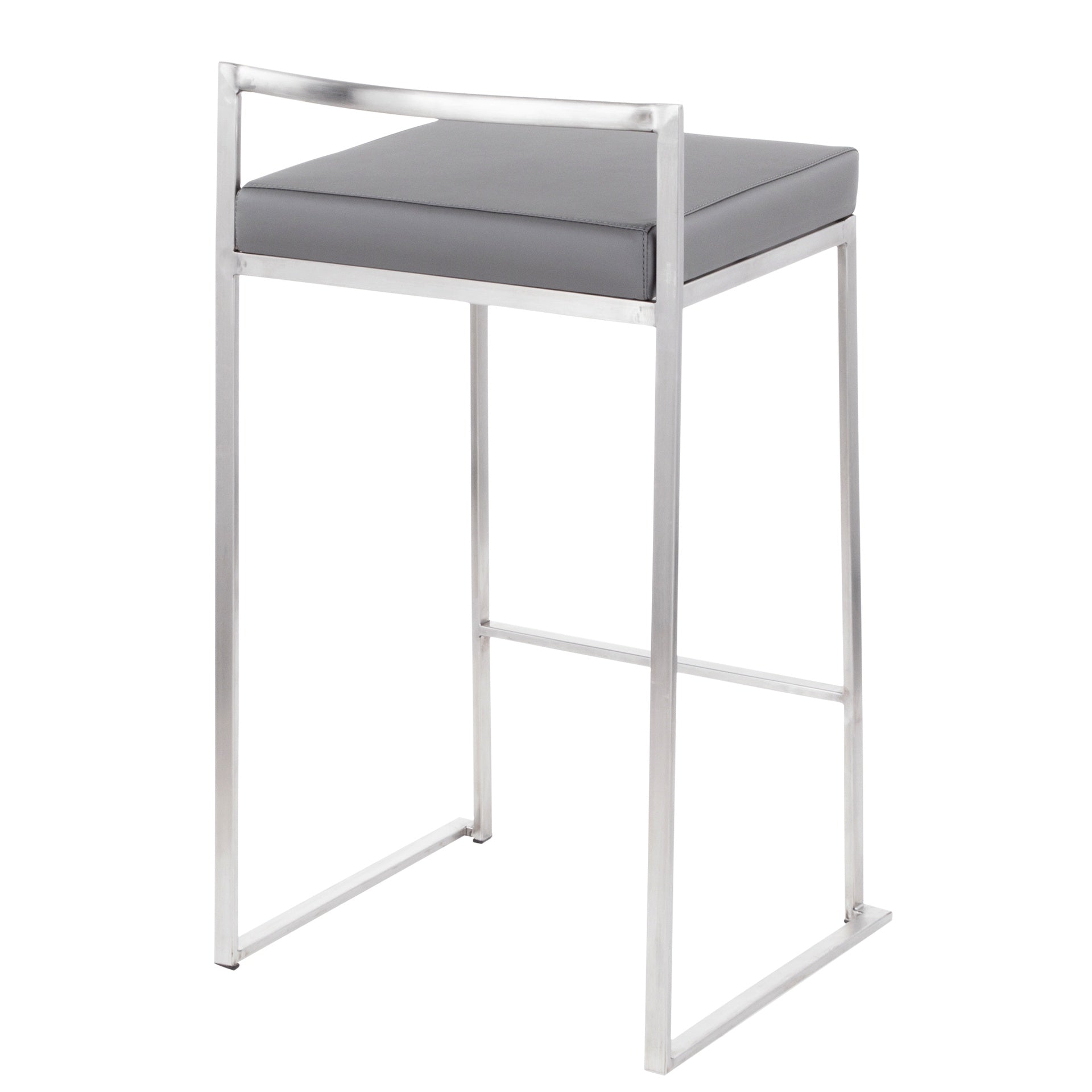 Fuji Contemporary Stackable Counter Stool in Stainless Steel with Grey Faux Leather Cushion by LumiSource - Set of 2