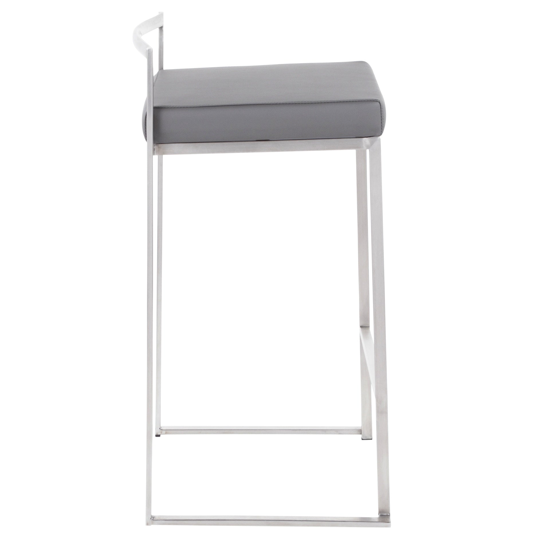 Fuji Contemporary Stackable Counter Stool in Stainless Steel with Grey Faux Leather Cushion by LumiSource - Set of 2