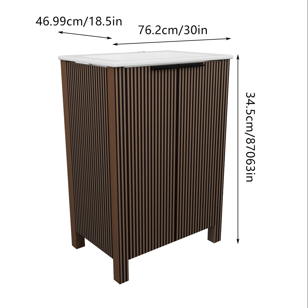 30'' Floor Stand Bathroom Vanity Combo, Modern Cabinet Set with 2 Doors and White Resin Basin Top