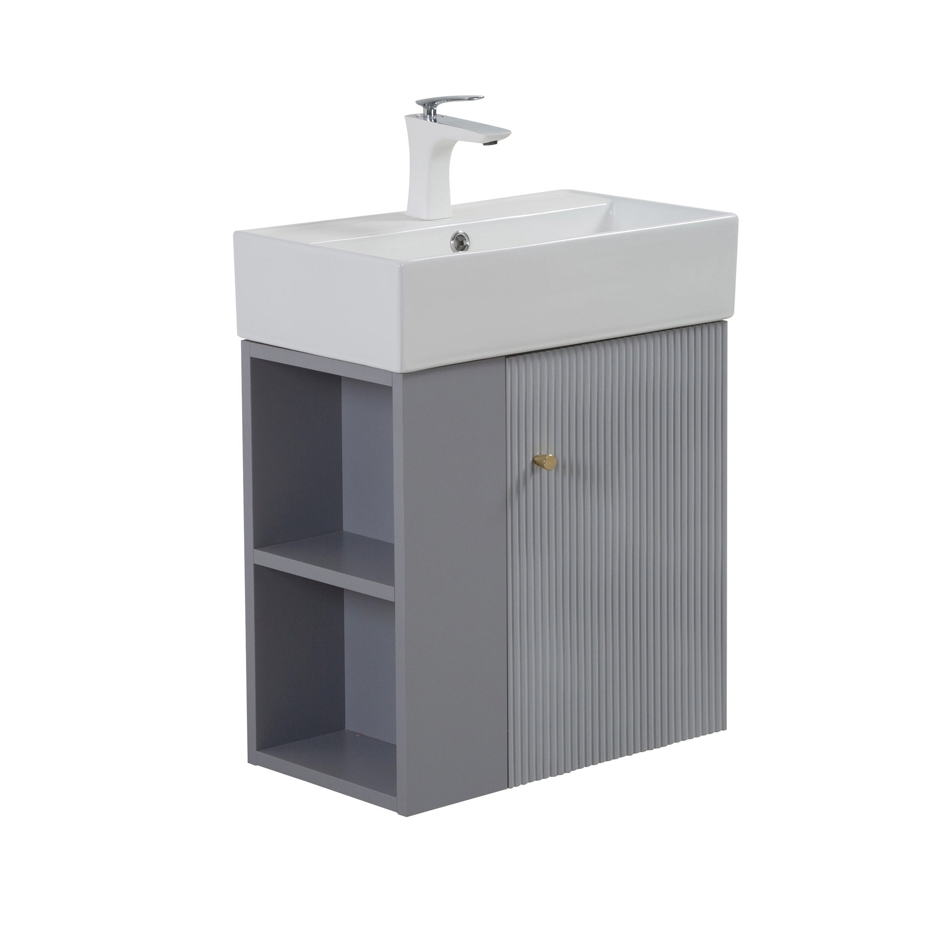 21.6" Wall-mounted Vanity Base Only, Open Shelf on the Left, Matt Grey GF-25V06-21MGL - W1573P446789