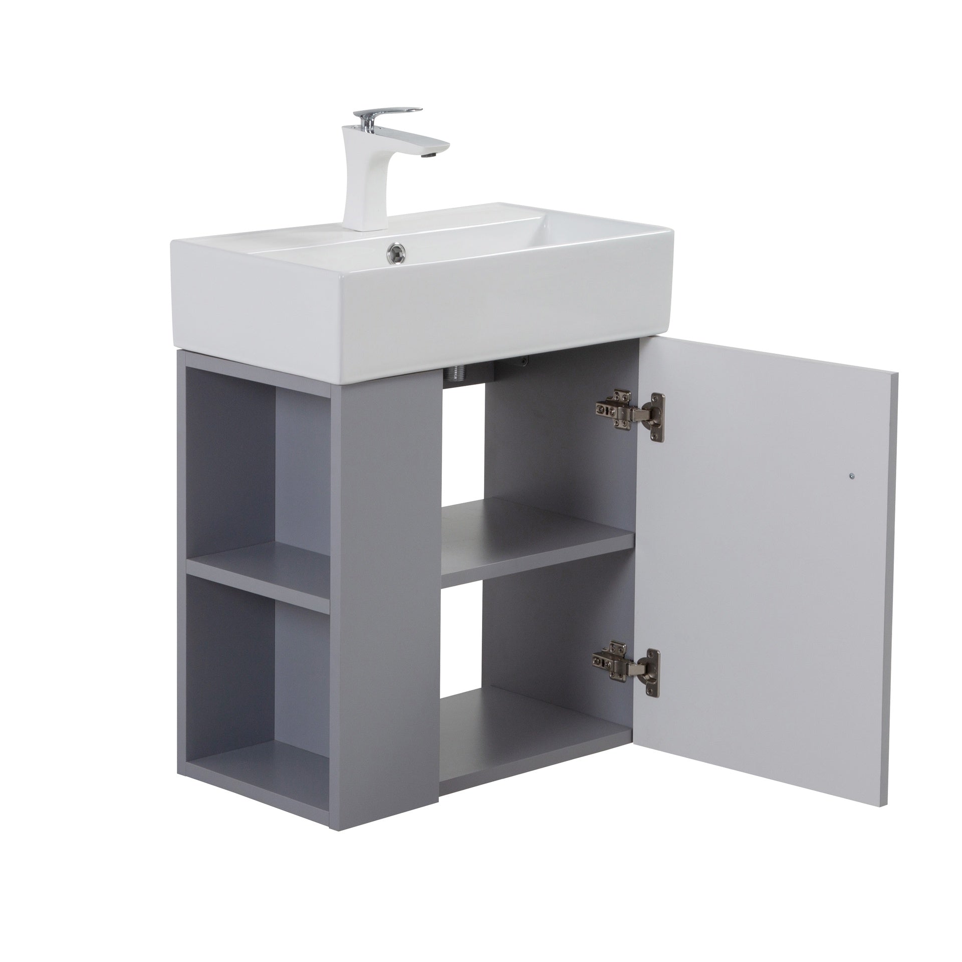 21.6" Wall-mounted Vanity Base Only, Open Shelf on the Left, Matt Grey GF-25V06-21MGL - W1573P446789