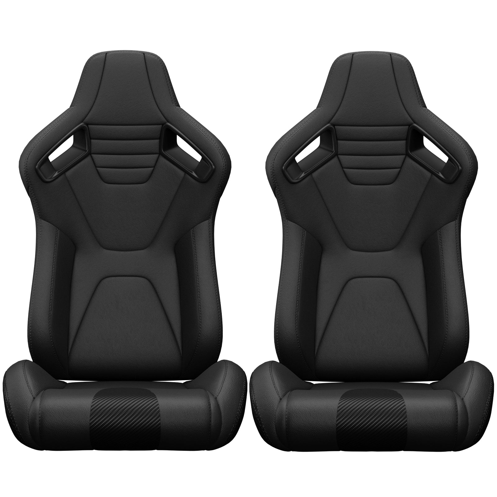 2PC New Universal Bucket Racing Seats Black Stitch Black PVC Leather Reclinable Carbon Look Leather Back With Adjustor Slider(Not Including Seat Bracket ) 1 box of 2 pieces