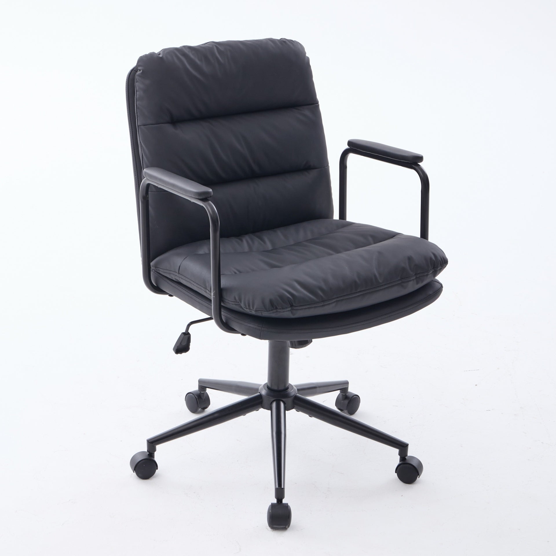 Office Chair,Mid Back Home Office Desk Task Chair with Wheels and Arms Ergonomic PU Leather Computer Rolling Swivel Chair with Padded Armrest,The back of the chair can recline 40° (Black),SW1741BK