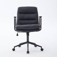 Office Chair,Mid Back Home Office Desk Task Chair with Wheels and Arms Ergonomic PU Leather Computer Rolling Swivel Chair with Padded Armrest,The back of the chair can recline 40° (Black),SW1741BK