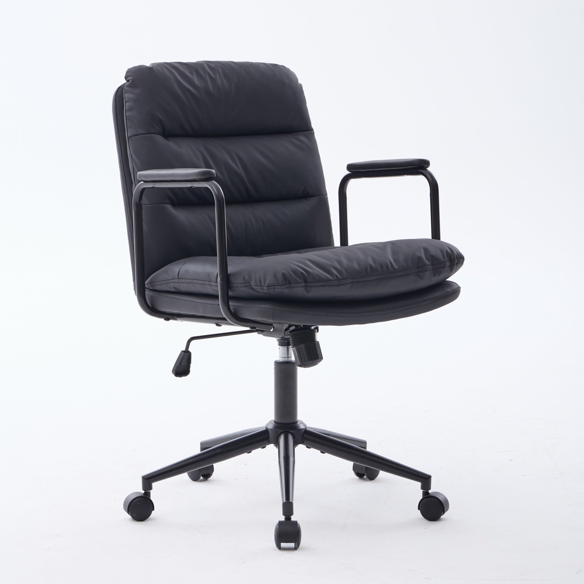 Office Chair,Mid Back Home Office Desk Task Chair with Wheels and Arms Ergonomic PU Leather Computer Rolling Swivel Chair with Padded Armrest,The back of the chair can recline 40° (Black),SW1741BK