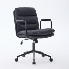 Office Chair,Mid Back Home Office Desk Task Chair with Wheels and Arms Ergonomic PU Leather Computer Rolling Swivel Chair with Padded Armrest,The back of the chair can recline 40° (Black),SW1741BK