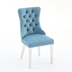 Nikki Collection Modern, High-end Tufted Solid Wood Contemporary Velvet Upholstered Dining Chair with Chrome Stainless Steel Plating Legs,Nailhead Trim,Set of ,Light Blue and Chrome, SW1701LB