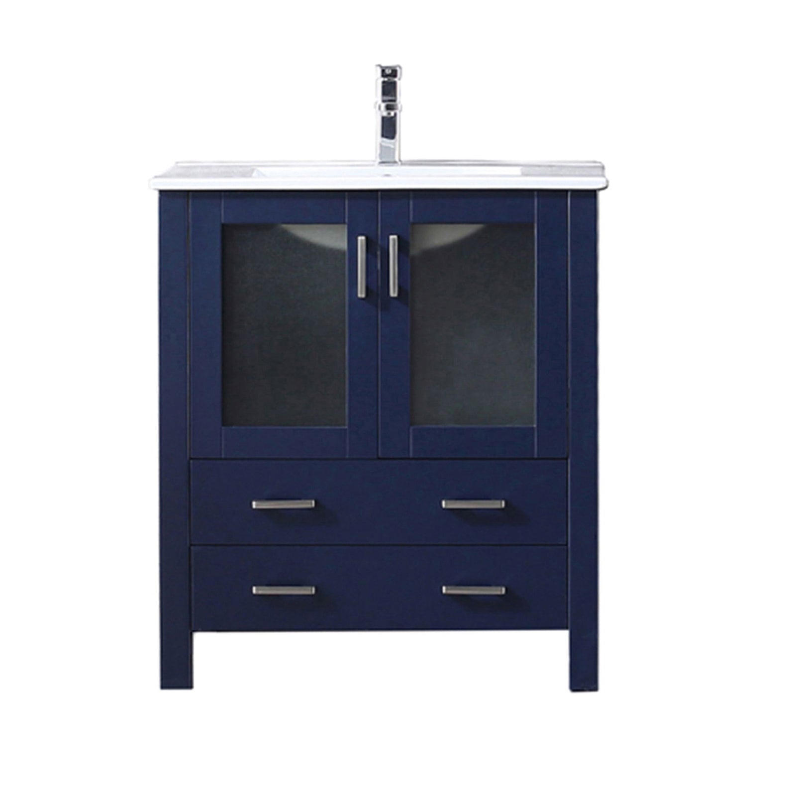 Navy Blue Bath Vanity 30 in. W x 18.25 in. D, White Ceramic Top, and Faucet Set
