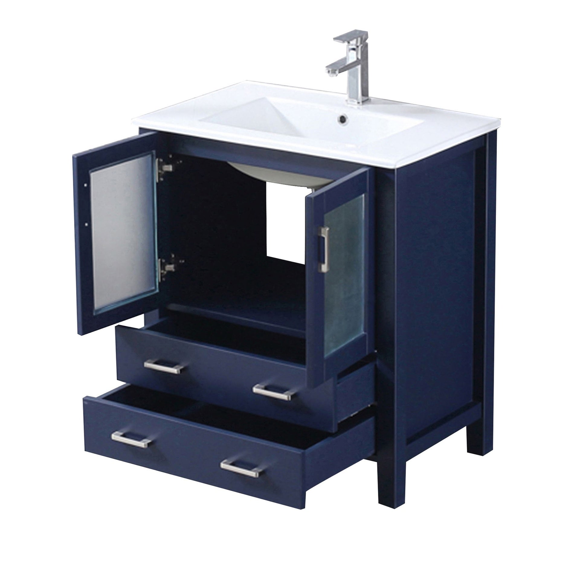 Navy Blue Bath Vanity 30 in. W x 18.25 in. D, White Ceramic Top, and Faucet Set