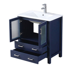 Navy Blue Bath Vanity 30 in. W x 18.25 in. D, White Ceramic Top, and Faucet Set