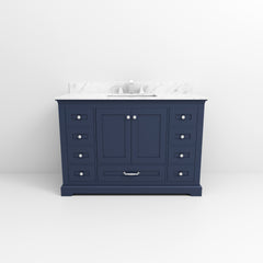 Navy Blue Single Bath Vanity 48 in. W x 22 in. D, Carrara Marble Top, and Faucet Set