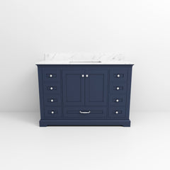 Navy Blue Single Bath Vanity 48 in. W x 22 in. D, with Carrara Marble Top