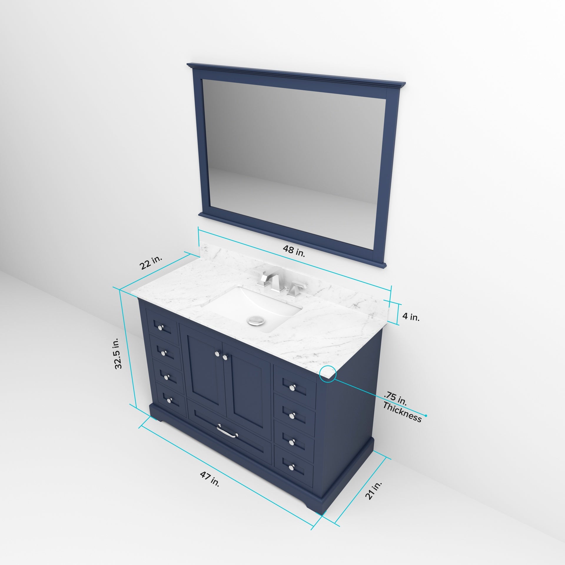 Navy Blue Single Bath Vanity 48 in. W x 22 in. D