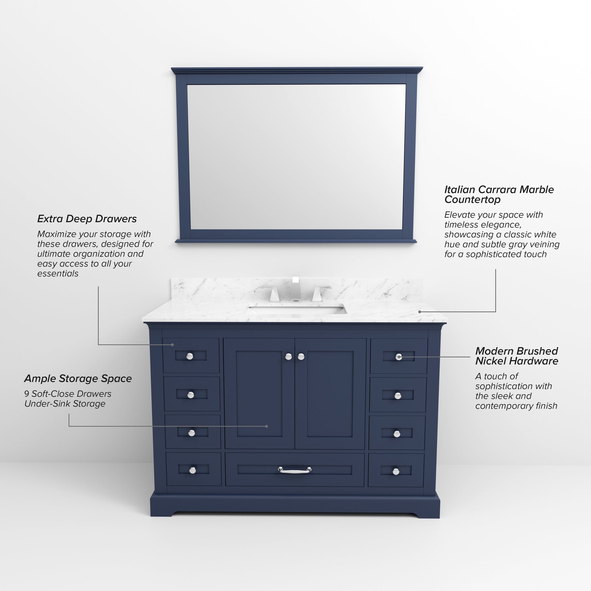 Navy Blue Single Bath Vanity 48 in. W x 22 in. D