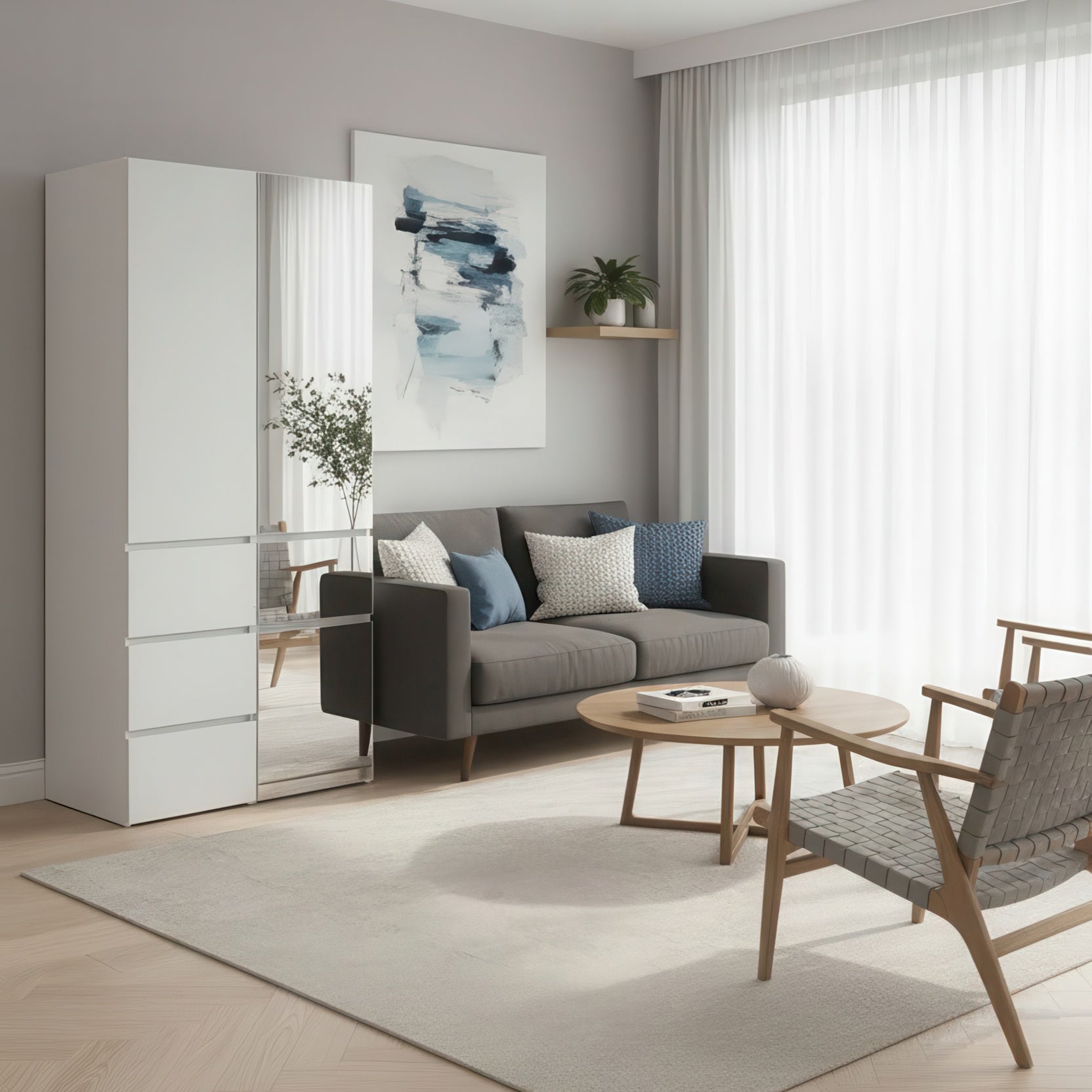 Elise Modular Wood Closet System with Mirror in White