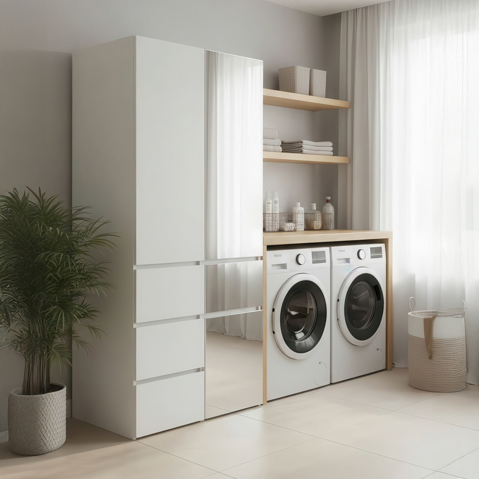 Elise Modular Wood Closet System with Mirror in White