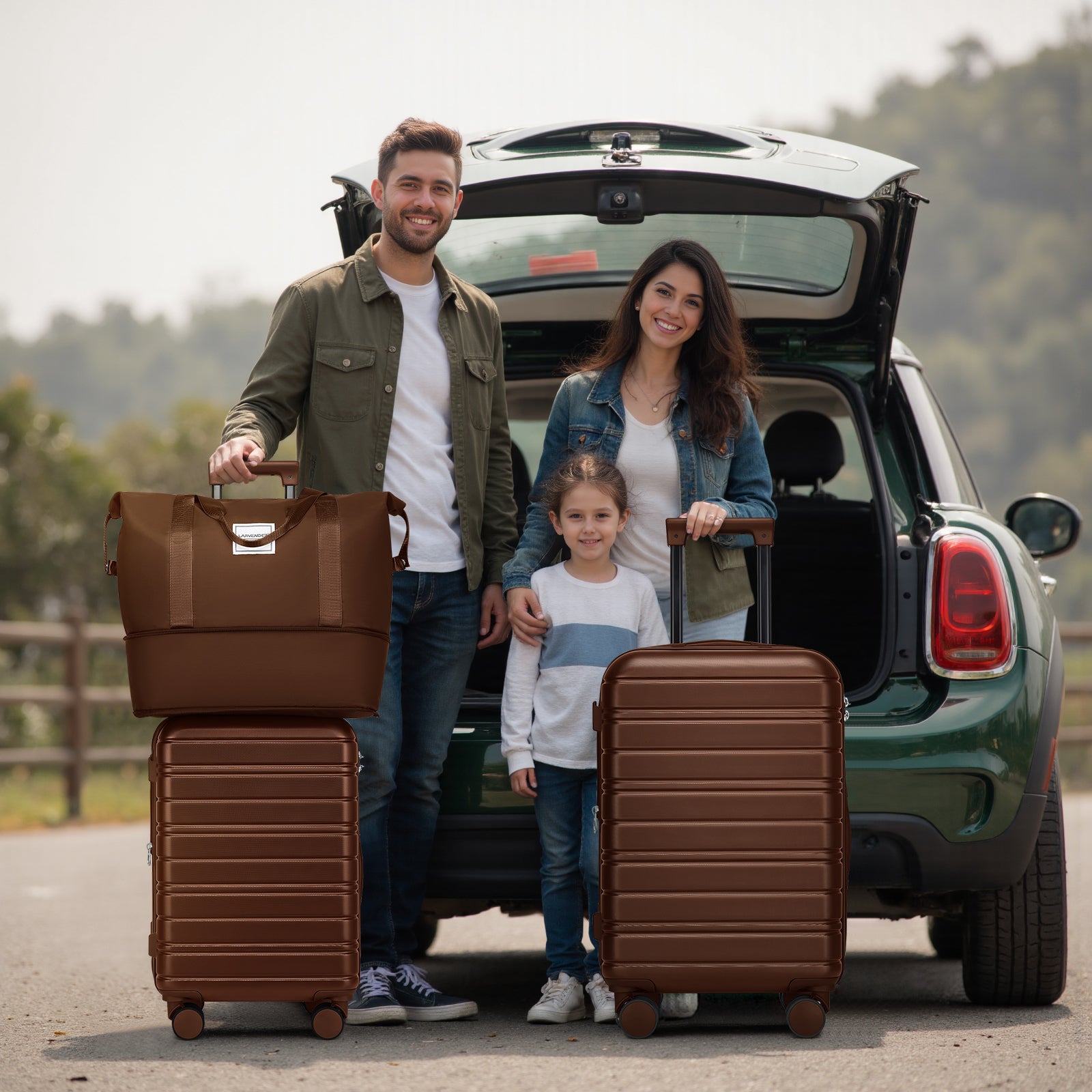 Luggage Sets 6 Piece with Duffel Bags, Hardside Expandable Suitcases with Spinner Wheels, Mocha