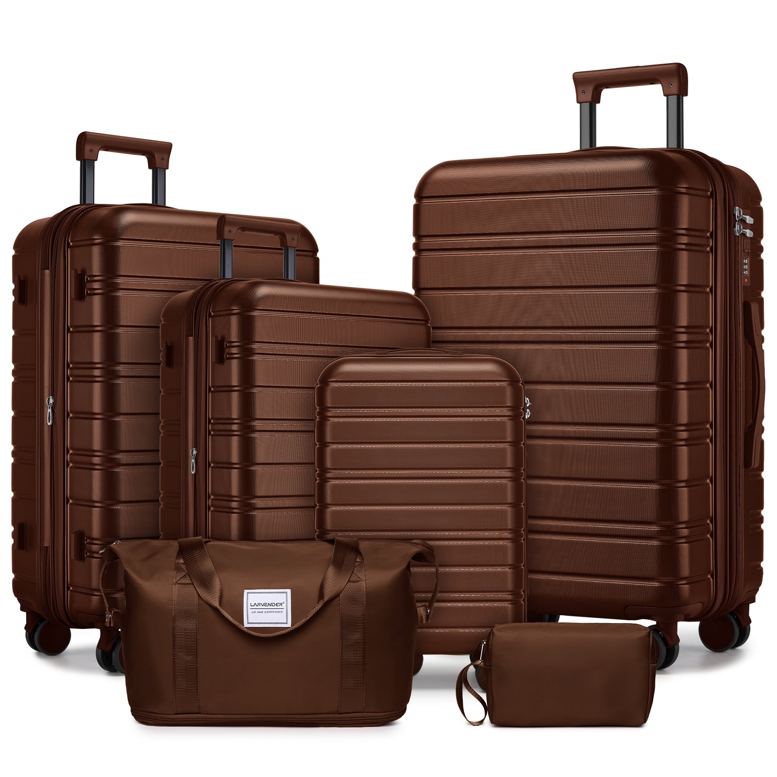 Luggage Sets 6 Piece with Duffel Bags, Hardside Expandable Suitcases with Spinner Wheels, Mocha