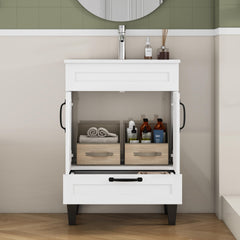 24-inch Bathroom Vanity With Sink Combo,Cabinet With 2 Doors and 1 Big Drawer,Black Metal Handle,Black Feet,Soft Close Hinge,Mordern Bathroom Cabinet,Easy Assemble,White