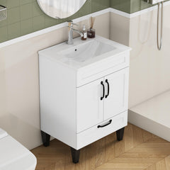 24-inch Bathroom Vanity With Sink Combo,Cabinet With 2 Doors and 1 Big Drawer,Black Metal Handle,Black Feet,Soft Close Hinge,Mordern Bathroom Cabinet,Easy Assemble,White