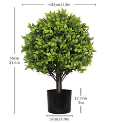 22in Artificial Boxwood Topiary Ball Trees in Pots for Indoor Outdoor Home Garden Decor 2pcs/set