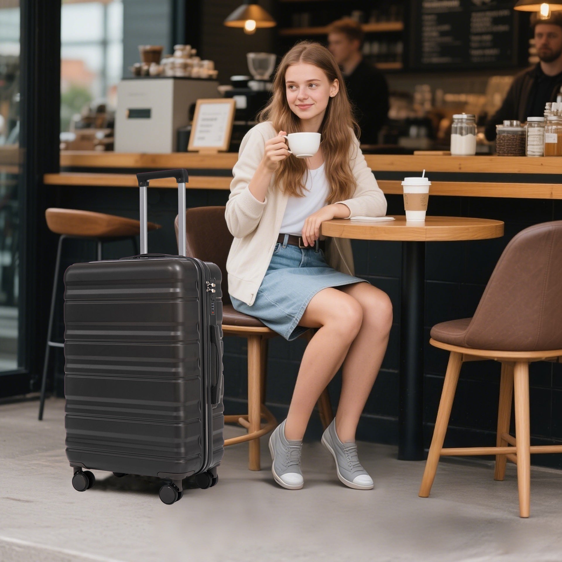 HIFINE TOURIST 20"/24"/28" 3 pcs/set in ABS Spinner Wheel Luggage, Carry on Suitcase, Matching Color, Combination Lock (Dark Gray)
