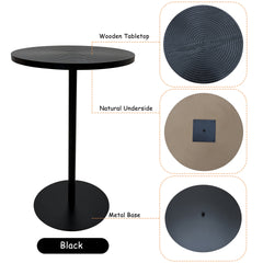 Set of 2 Small Round Side Table Wooden Concentric Circles Coffee Table for Two Metal Pedestal Nightstand for Corner Small Space (Walnut Brown & Black)