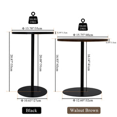 Set of 2 Small Round Side Table Wooden Concentric Circles Coffee Table for Two Metal Pedestal Nightstand for Corner Small Space (Walnut Brown & Black)