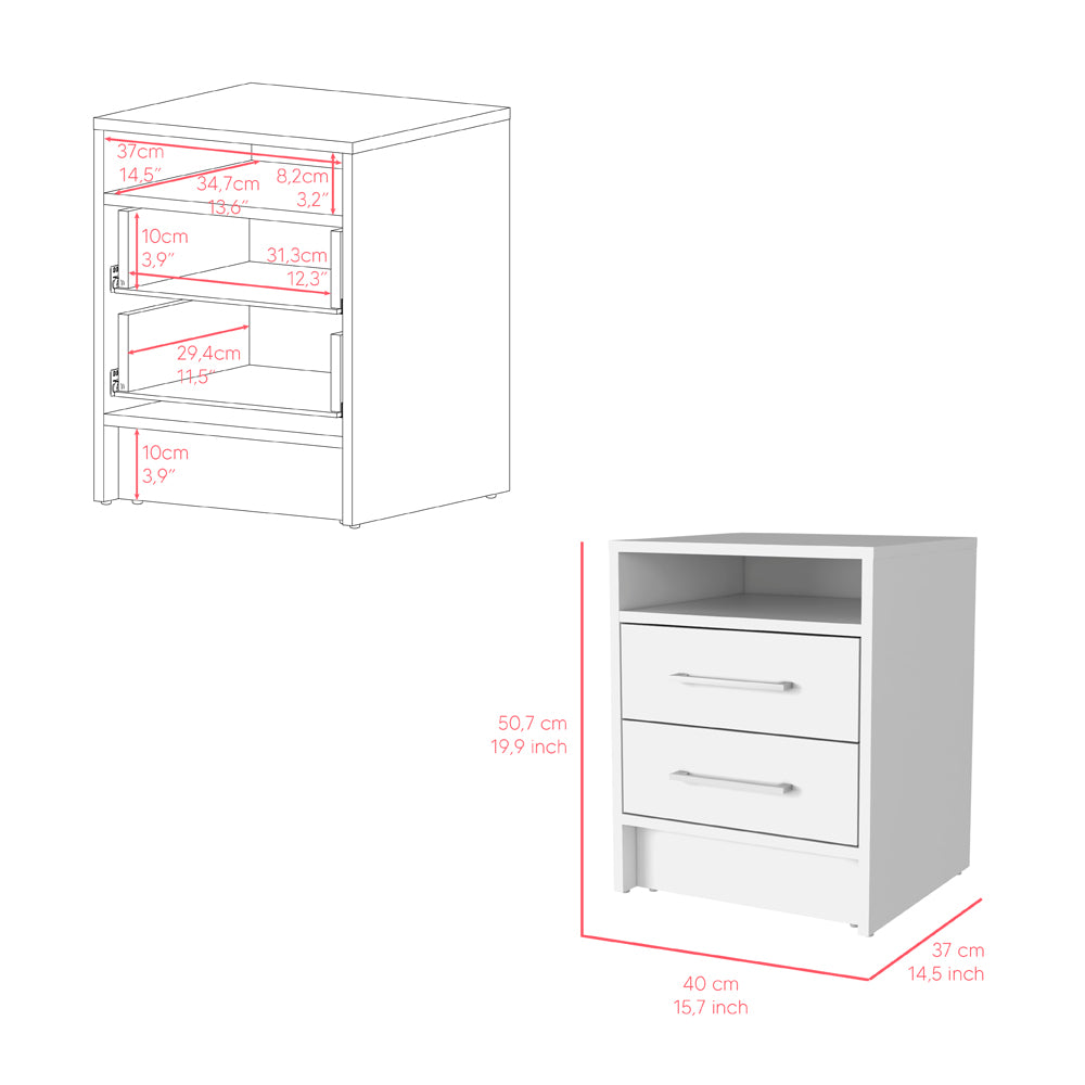 Nightstand Cartiz, Two Drawers, White Finish