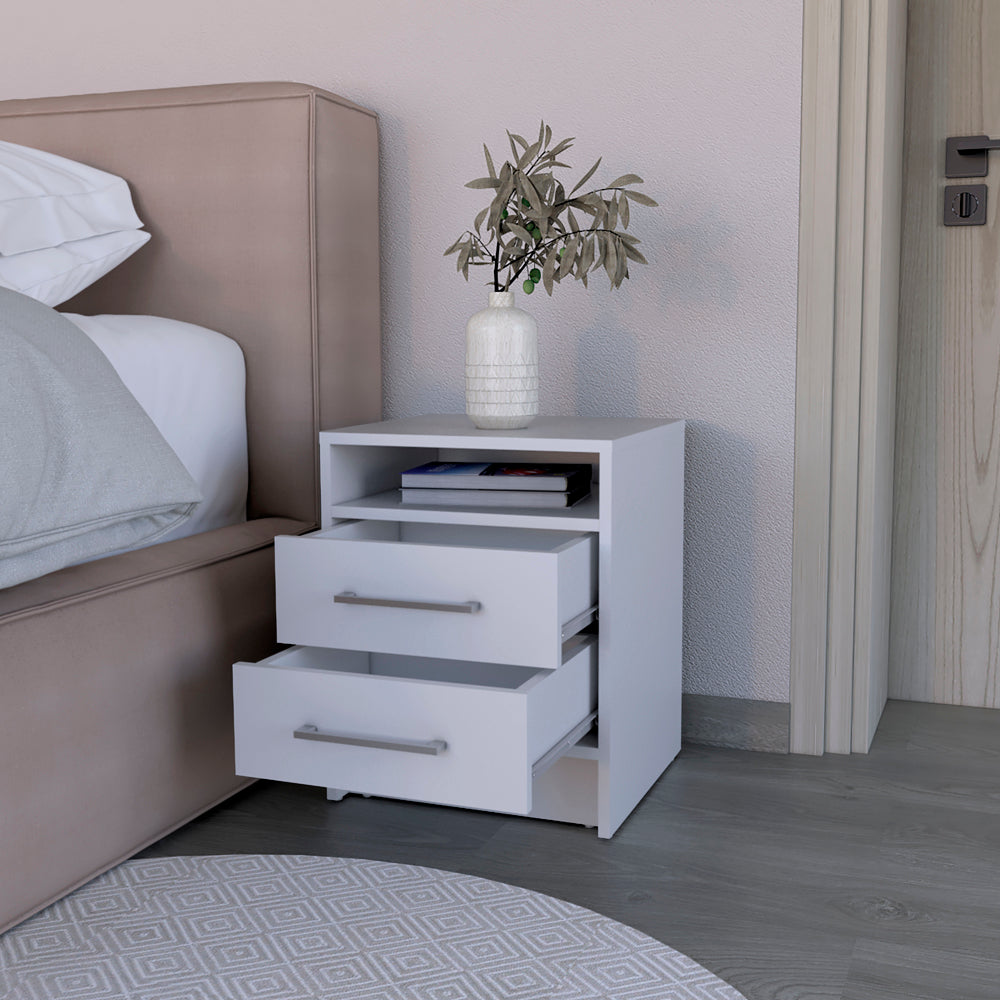 Nightstand Cartiz, Two Drawers, White Finish