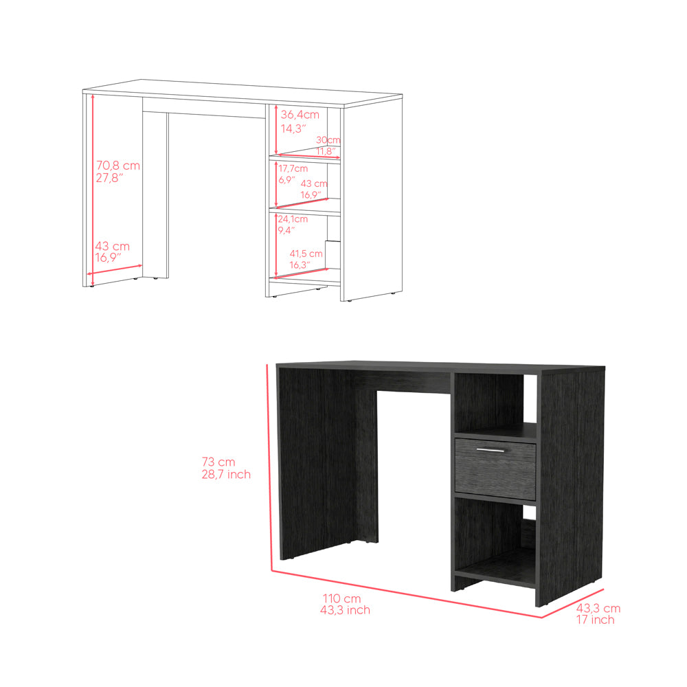 Computer Desk Odessa with Single Drawer and Open Storage Cabinets, Smokey Oak Finish