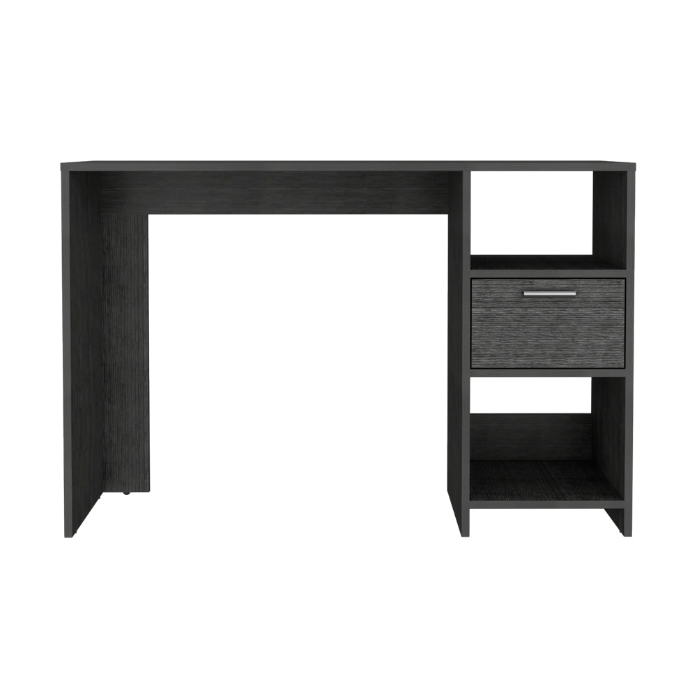 Computer Desk Odessa with Single Drawer and Open Storage Cabinets, Smokey Oak Finish