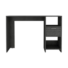 Computer Desk Odessa with Single Drawer and Open Storage Cabinets, Smokey Oak Finish