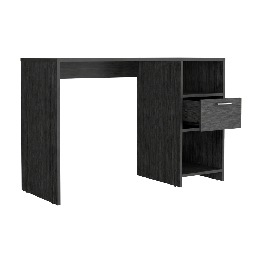 Computer Desk Odessa with Single Drawer and Open Storage Cabinets, Smokey Oak Finish