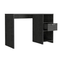 Computer Desk Odessa with Single Drawer and Open Storage Cabinets, Smokey Oak Finish